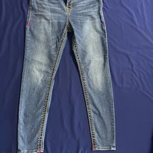 True Religion Blue Skinny Jeans with Pink Accents